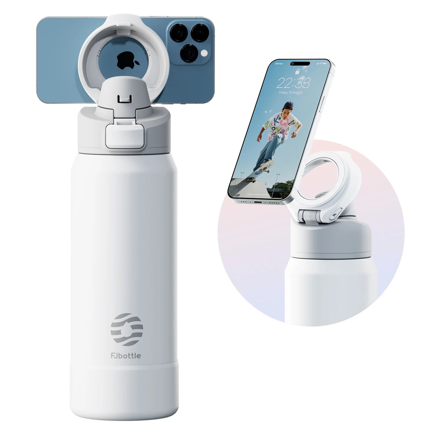 Thermos Stainless Steel Water Bottle with Magnetic Phone Holder