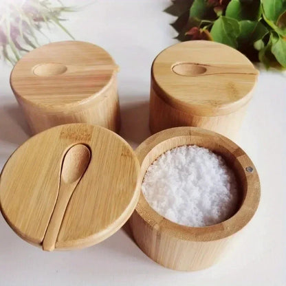 Bamboo Salt Box with Magnetic Lid and Spoon