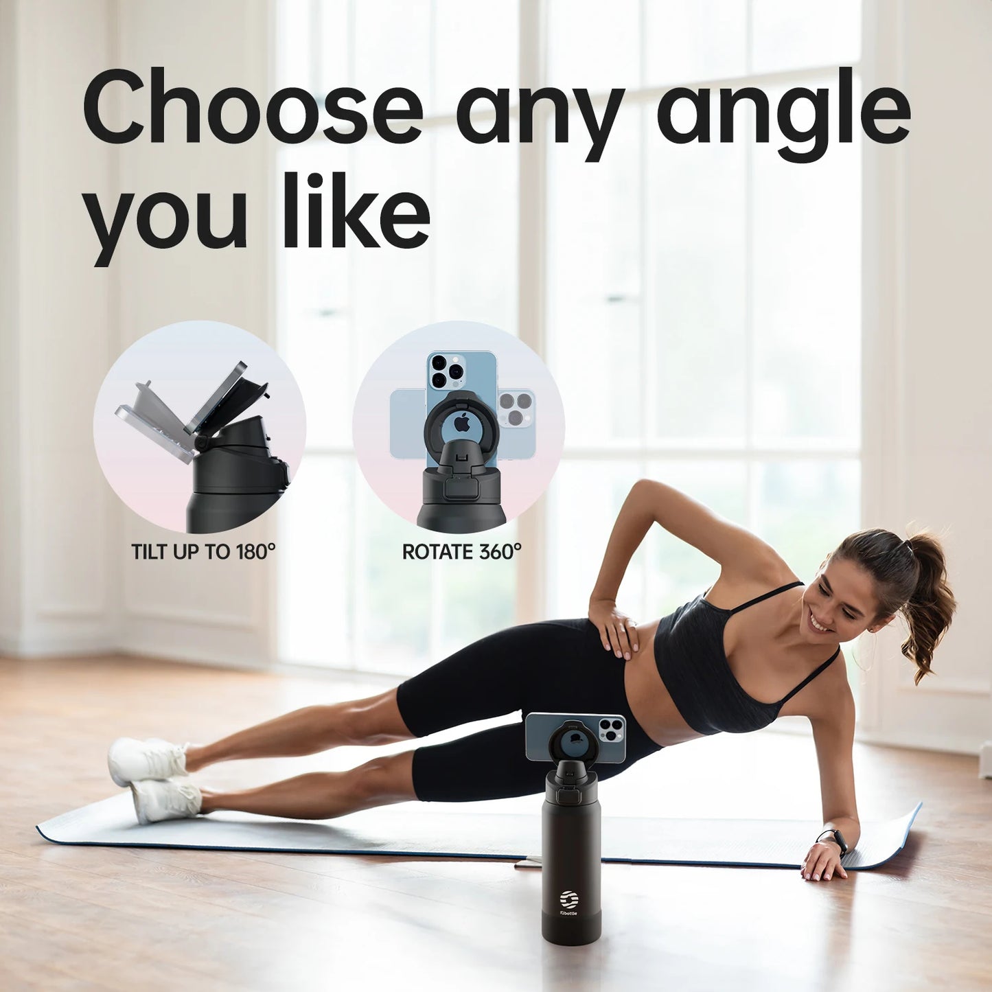 Thermos Stainless Steel Water Bottle with Magnetic Phone Holder