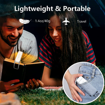 Book Light with Timer USB Rechargeable 3 Colors & 5 Brightness Reading Light Clip-on Read Lamp Bookmark Night Light Book Lamp
