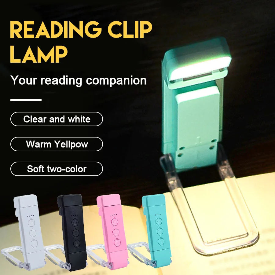 Book Light USB Rechargeable 3 Colors & 5 Brightness 1800K-6000K Reading Light Clip-on Read Lamp Bookmark Night Light Book Lamp