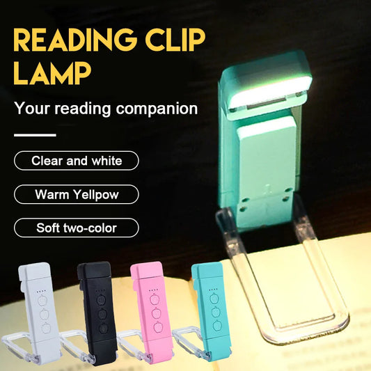 Book Light USB Rechargeable 3 Colors & 5 Brightness 1800K-6000K Reading Light Clip-on Read Lamp Bookmark Night Light Book Lamp