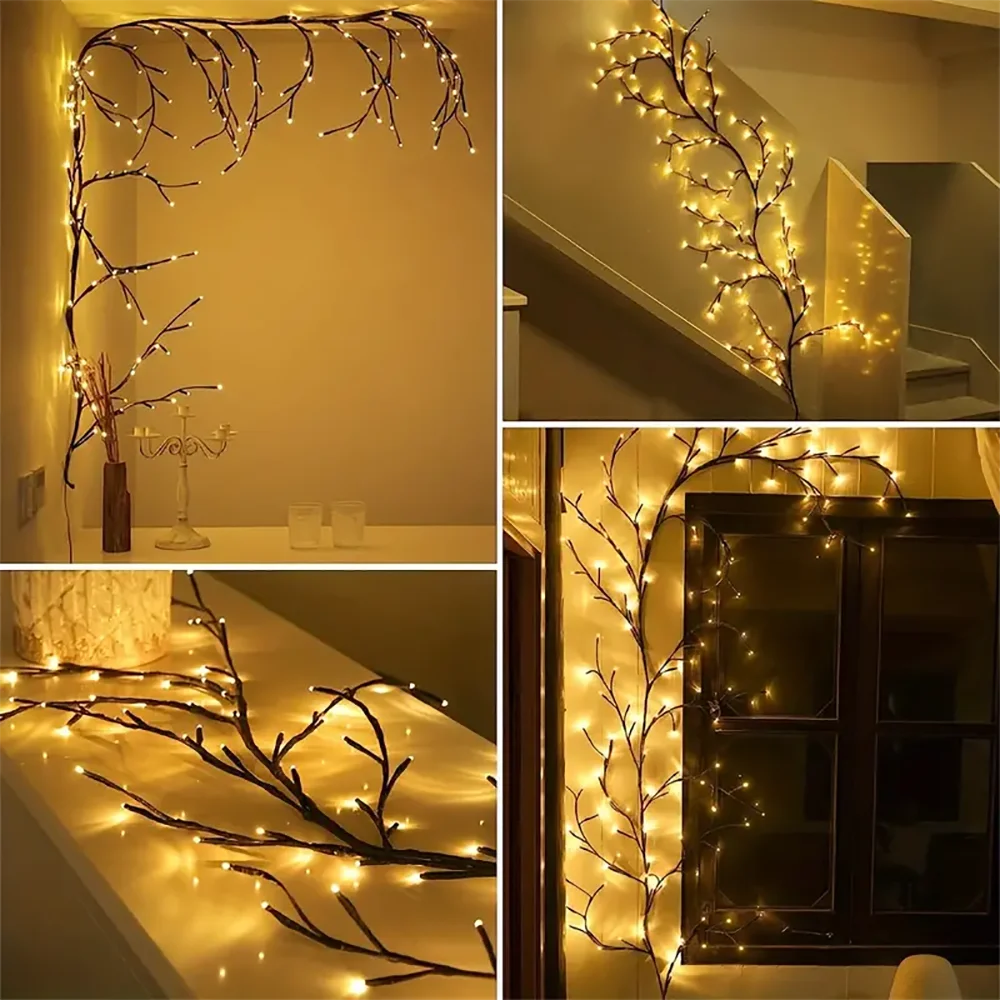96LED Tree Branch Lamp Bedroom Wall Decoration Willow Vine Tree Light Strip 8 Lighting Modes DIY Atmosphere Light Home Lighting