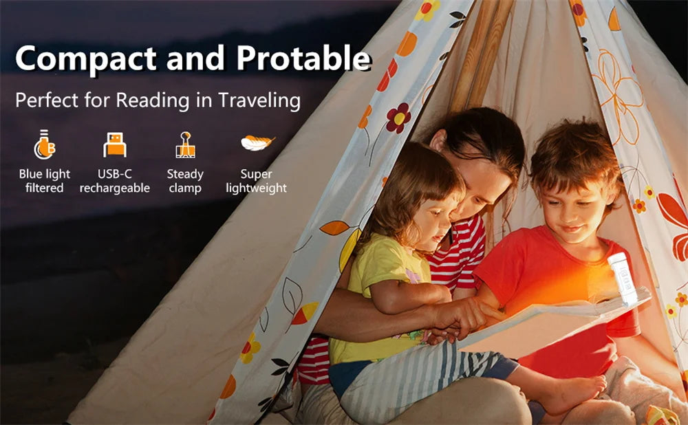 Book Light with Timer USB Rechargeable 3 Colors & 5 Brightness Reading Light Clip-on Read Lamp Bookmark Night Light Book Lamp